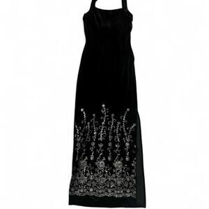 Vintage 90s Velvet Velour Whimsygoth Dark Fairy Fantasy Floral Glam Halter Dress